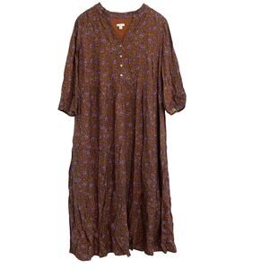 J Jill Floral Midi Dress Tiered Women's Size XL Cottagecore Wedding
